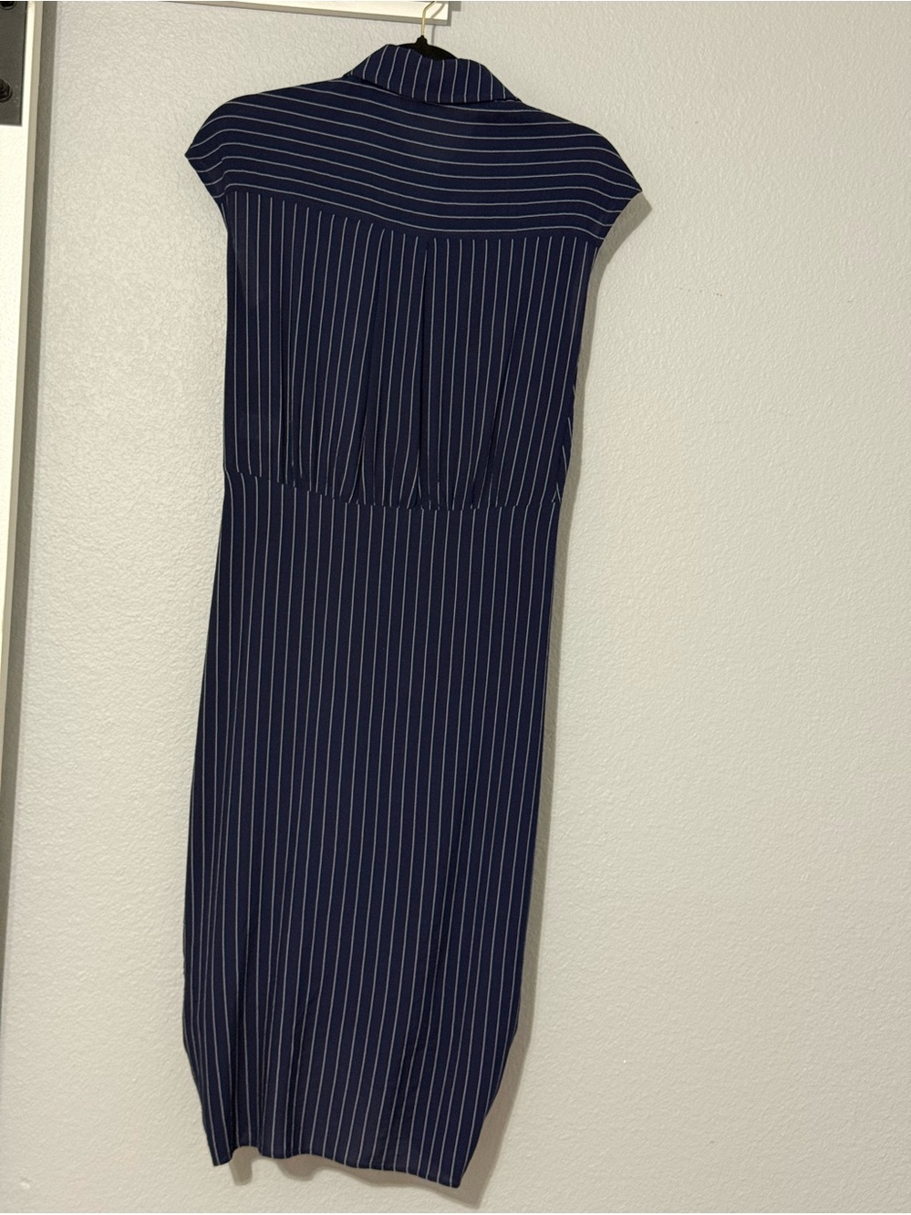 Navy Pinstripe Tie Front Dress - Picture 5 of 6